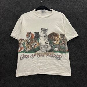 Vintage 1992 Signal Sports Cats of the World Wrap Around T-Shirt Mens Medium